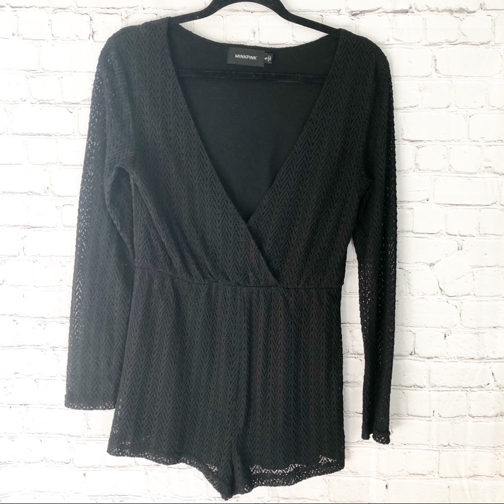 MinkPink Black Crochet Romper S